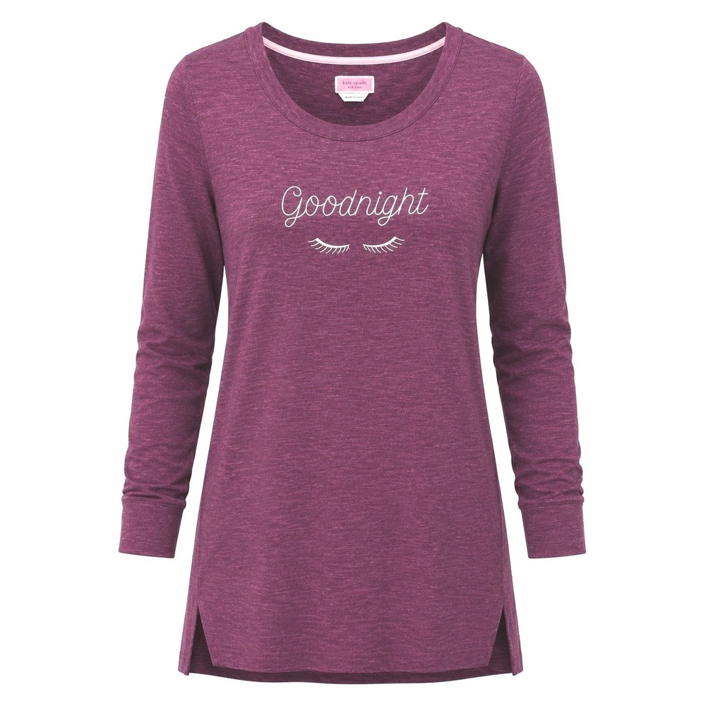 Kate Spade Goodnight Eyelash Graphic Sleep Shirt Nightgown Long Sleeve Purple M‎